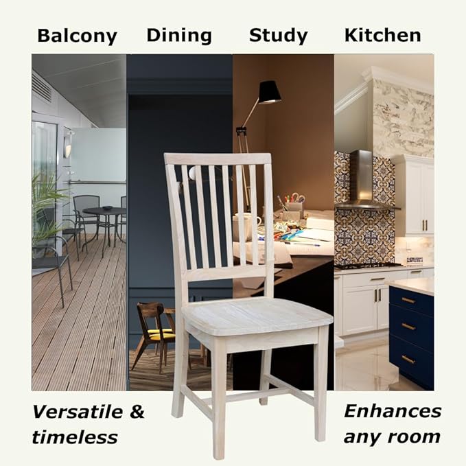 Set of 2 Mission Side Chairs 39.2"H, Solid Parawood Kitchen Dining Furniture - Image 6