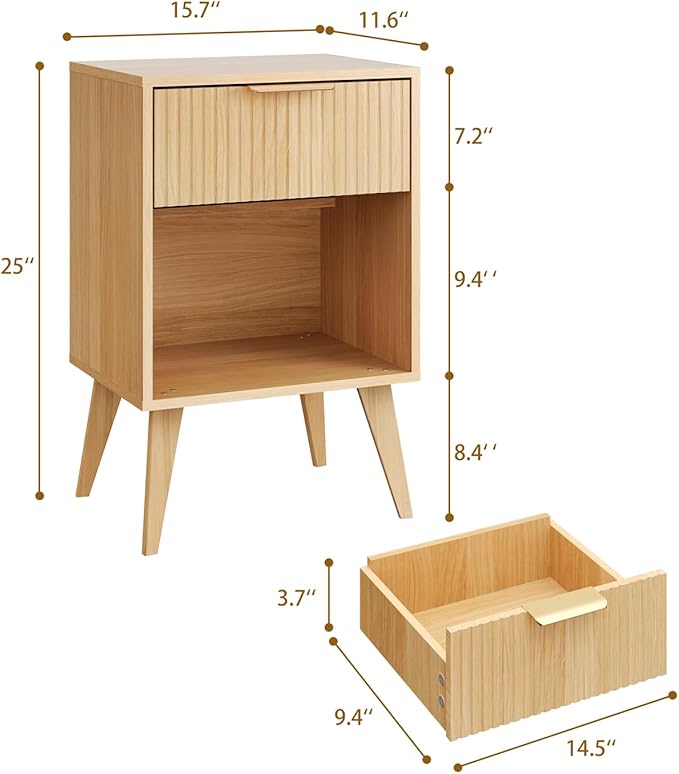 Fluted Night Stand with Opening Storage, Mid Century Bedside Table with Drawer - Image 3