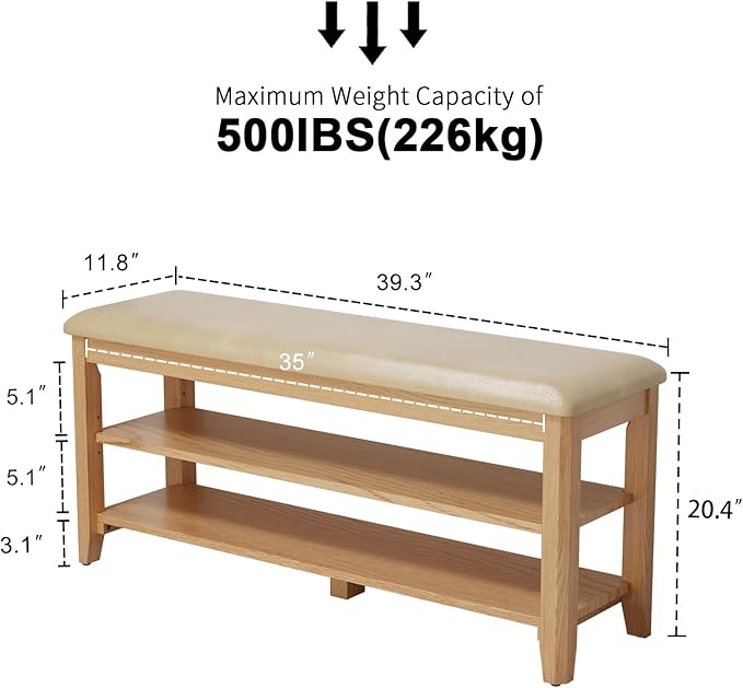 Wood Shoe Rack Bench for Entryway, Shoe Rack for Front Door Entrance - Image 2