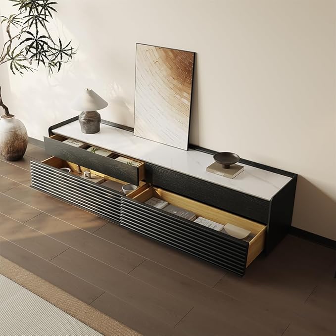 POVISON Fully-Assembled Mid Century Glossy Sintered Stone TV Stand, 78.74" Wood - Image 7