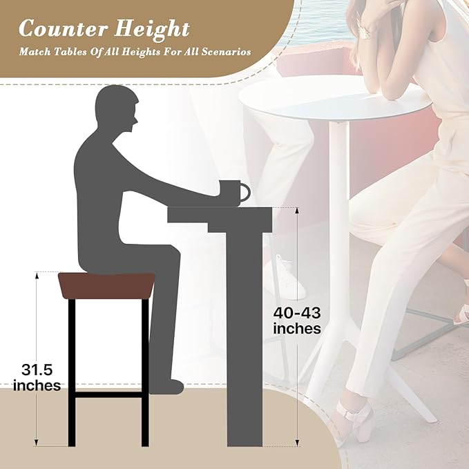 Athena Collection Counter Height Bar Stools Set of 2, 31.5 Inches Saddle Bar - Image 7