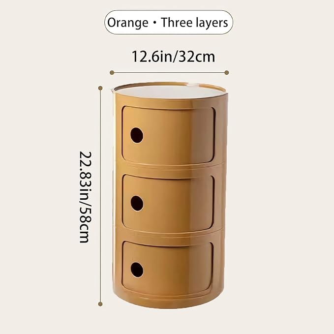 Round Nightstand with 3 Drawers, Modern Style Side Table - Image 3