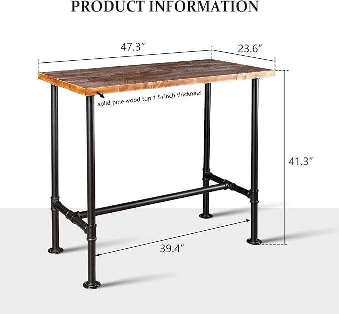 5 Pieces Industrial Dining Table Set Rustic Rectangular High Pub Table - Image 2