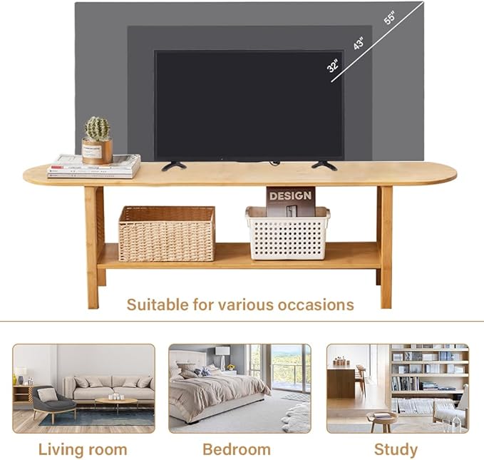 Tiita TV Stand with Storage for TVs up to 65'', Bamboo TV Console Entertainment - Image 2