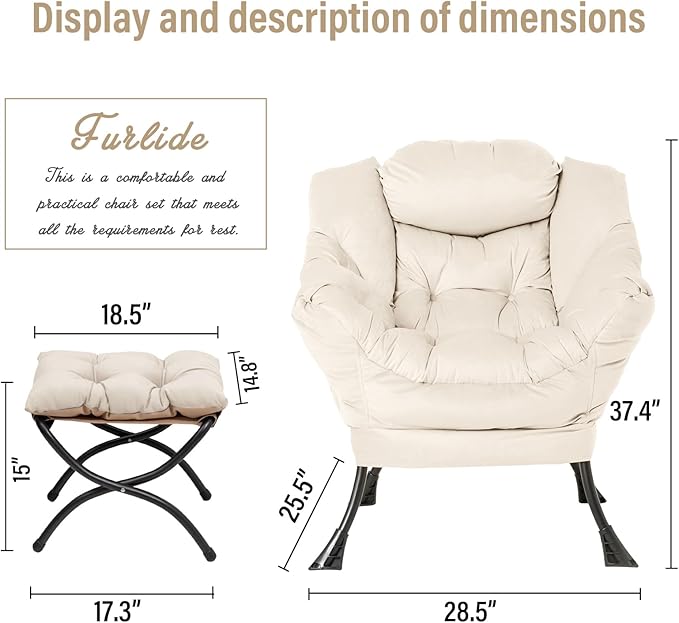 Lazy Chair with Ottoman, Modern Chair with Folding Footrest, Lounge Accent Chair - Image 2