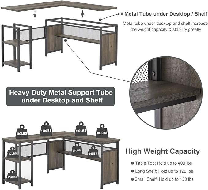 FATORRI L Shaped Desk, Industrial Reversible Home Office Computer Desk - Image 4