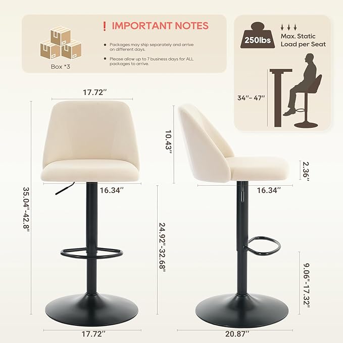 COLAMY Bar Stools Set of 6, Modern Swivel Bar Chairs, Adjustable Upholstered - Image 2