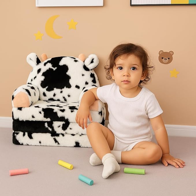 Toddler Chair with Faux Rabbit Fur – 2-in-1 Foldable Kids Couch, Soft Sofa - Image 2