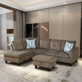 Brown L-Shaped 3-Piece Corduroy Sofa by Unknown