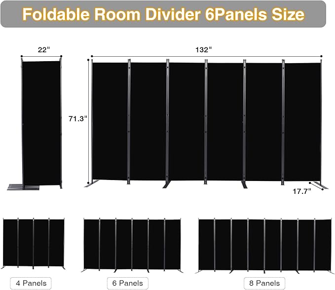 Room Divider, 6 Panel Folding Privacy Screens - Image 2