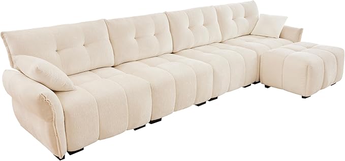 Modern Chenille Fabric 4-Seat Sofa w/Ottoman+2 Pillows, Premium Upholstery - Image 5