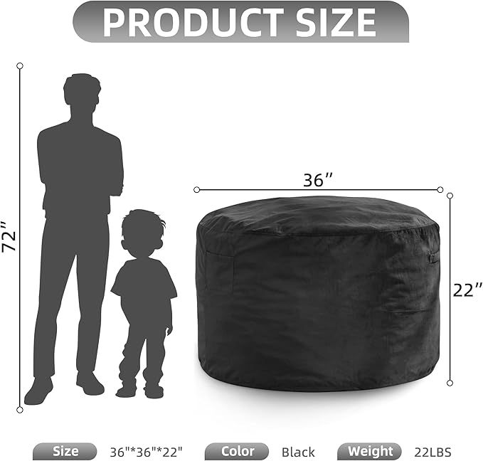 Hobestluk 3FT Bean Bag Chair Giant Bean Bag Chairs - Image 2