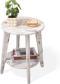 Farmhouse Round Side Table Rustic White Wooden End Table by FEUFOAM