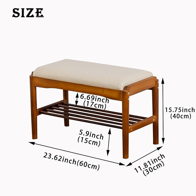 latifolia Small Shoe Bench, Solid Wood Bench - Image 3