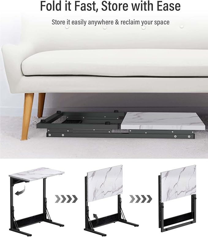 Tatub 24" Folding TV Tray Table, Marble C Shaped End Table - Image 6