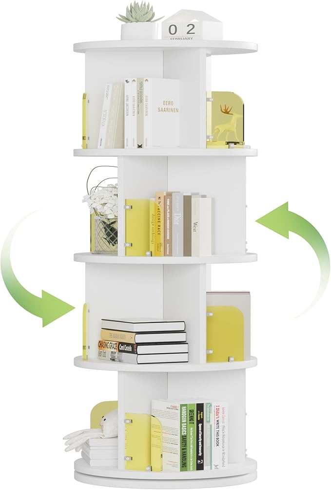 VECELO 4-Tier Rotating Bookshelf, Small Corner Bookshelf by VECELO