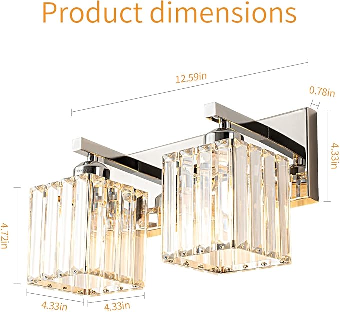 Modern Bathroom Vanity Light 2-Lights Chrome Crystal Bathroom Wall Light Vanity - Image 6