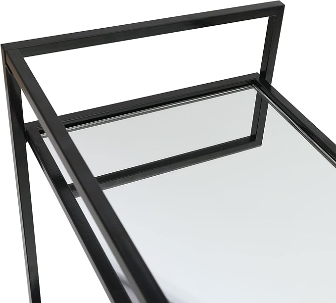 RiteSune Black Bar Cart with Wheels, Vintage Serving Cart Wine Cart with 2 - Image 6