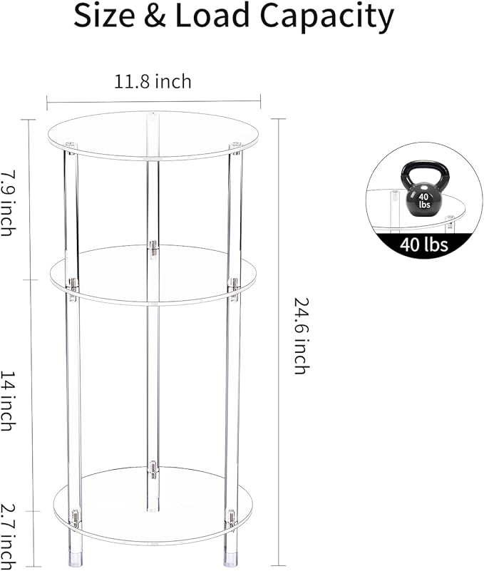 Clear Round Acrylic Side Table for Small Spaces, 11.81" L x 11.81" W x 24.6" H - Image 3