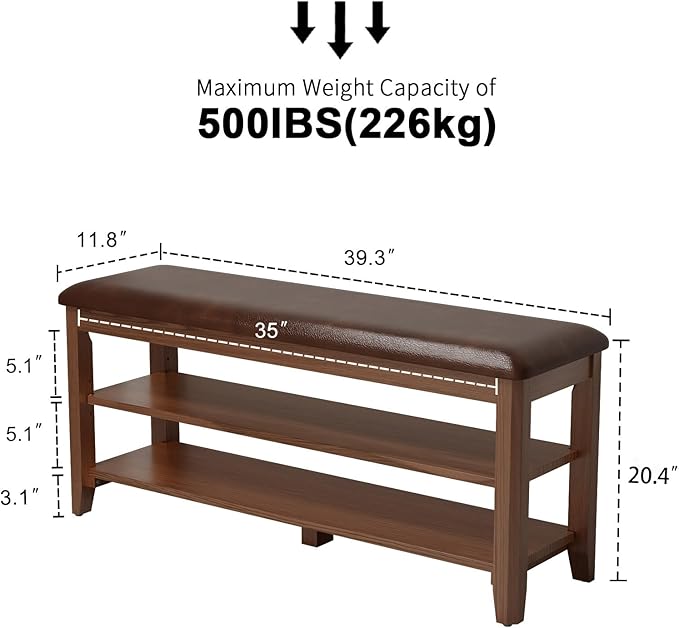 Wood Shoe Rack Bench for Entryway, Shoe Rack for Front Door Entrance - Image 2