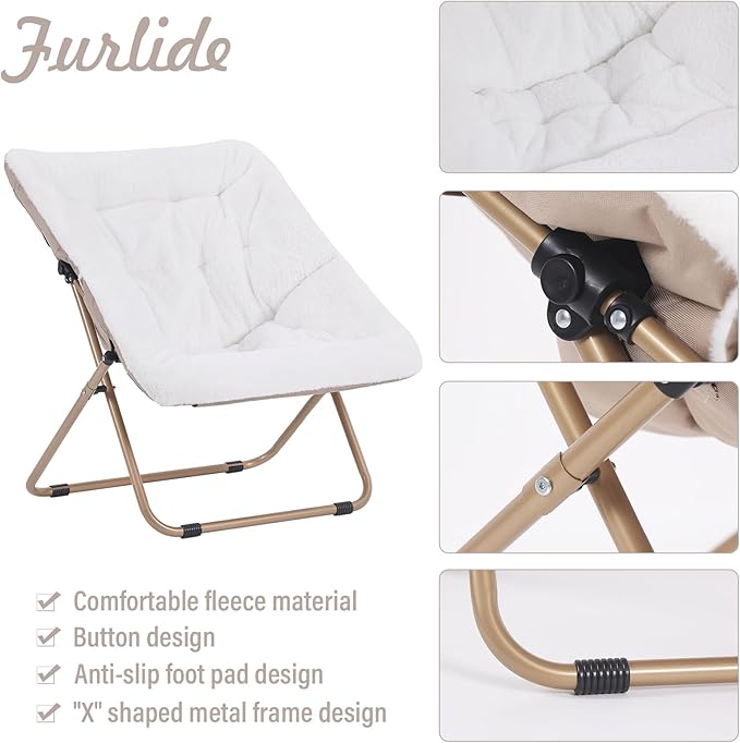 Saucer Chair, Comfy Bedroom Chairs, Oversized Folding Faux Fur Chair, Foldable - Image 3