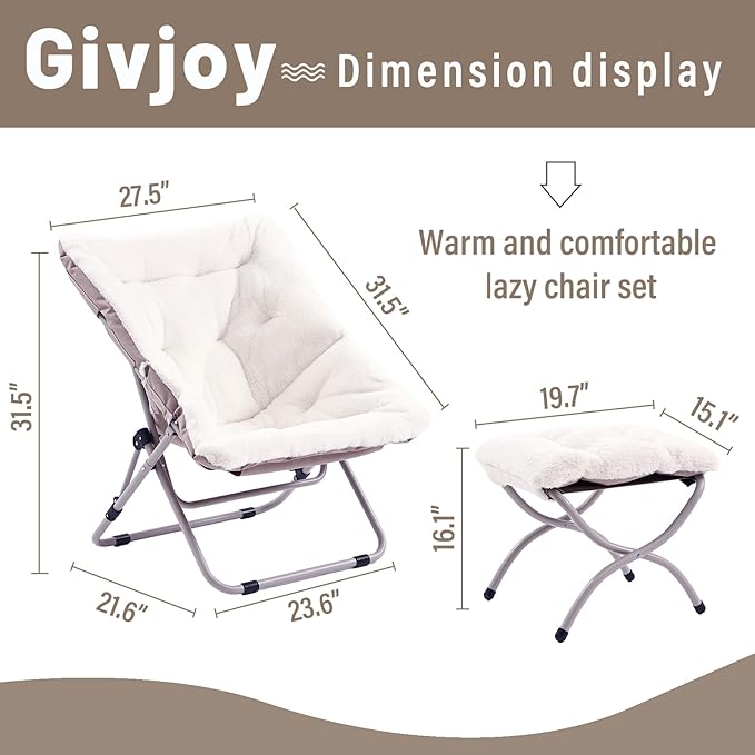Comfy Folded Chair with Ottoman, Oversized Folding Faux Fur Chair Soft Furry - Image 3