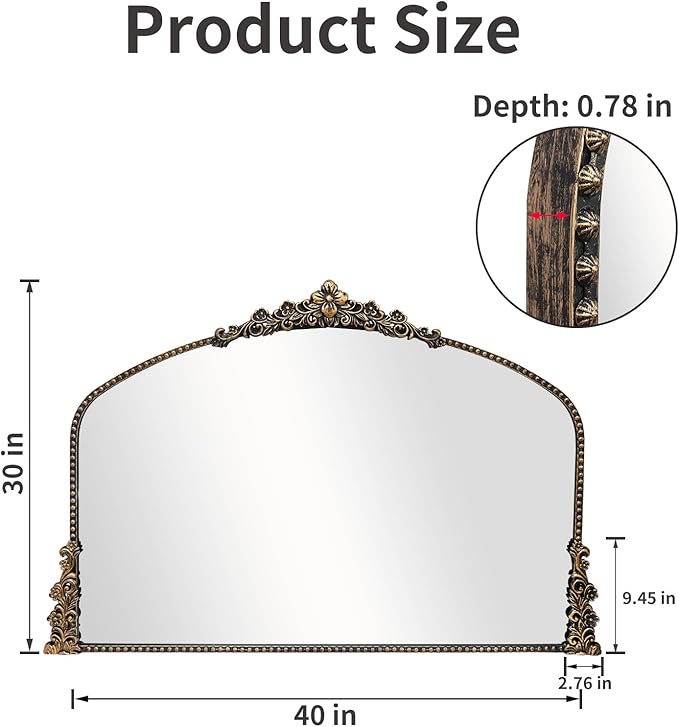 Vintage Arched Mirror, Vintage Black - Image 4