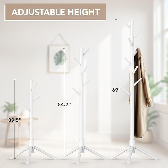 Wooden Tree Coat Rack Stand, Sturdy Freestanding Coat Rack - Image 3