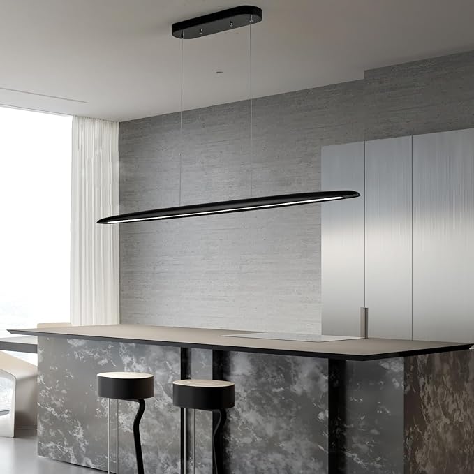 71" Wood Linear Pendant Light Black Linear Pendant Dinning Room Hanging Lights - Image 2