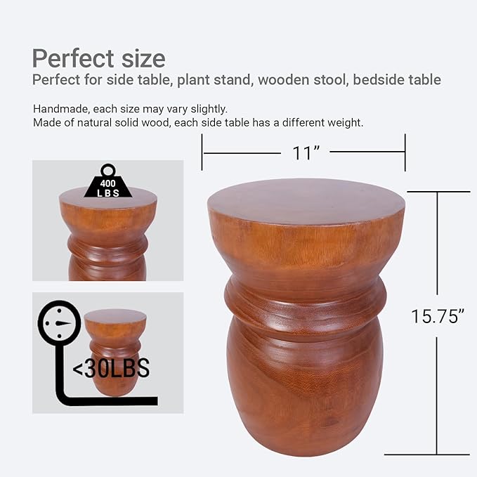Compact Natural Wood Tree Stump End Table – Small 15.75" H Rustic Accent Table - Image 2