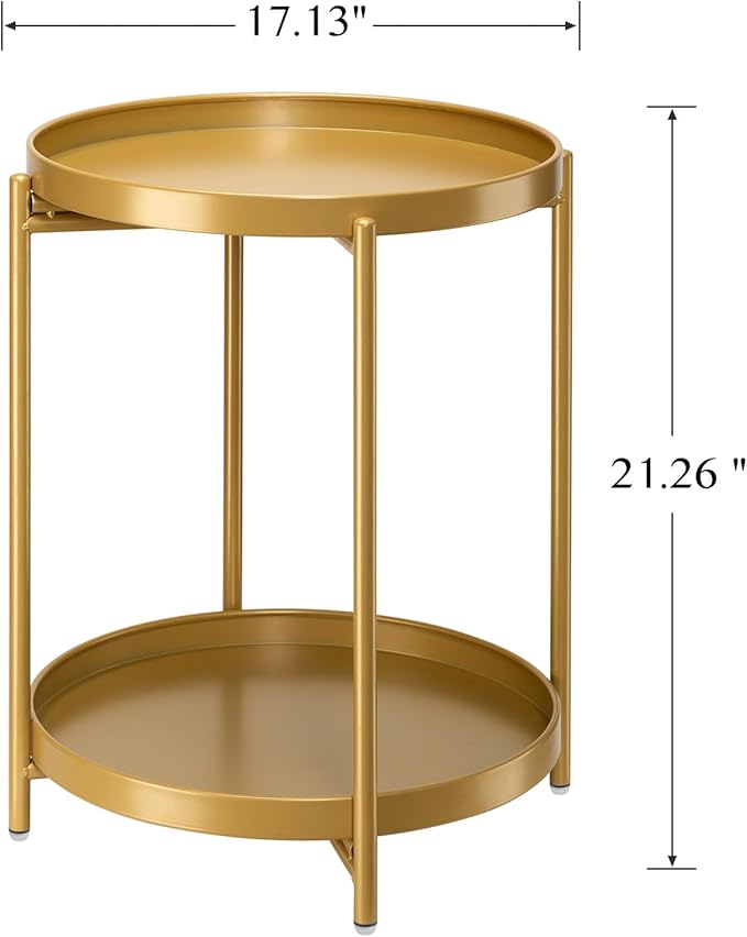 danpinera 2-Tier End Table, Outdoor Side Table, Metal Round Desk - Image 3