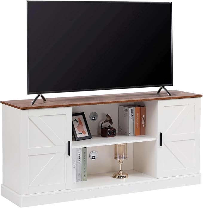 HollyHOME Farmhouse TV Stand for Televisions up to 65”, Wood Entertainment - Image 9