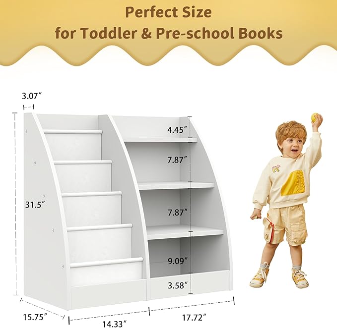 4 Tier Kids Bookshelf Set of 2, 4 Layer Sling Kids Book Shelf - Image 3