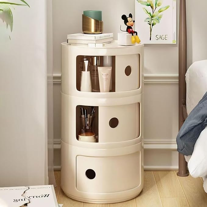 3 Tier Round Nightstand with Drawer, Living Room - Image 5