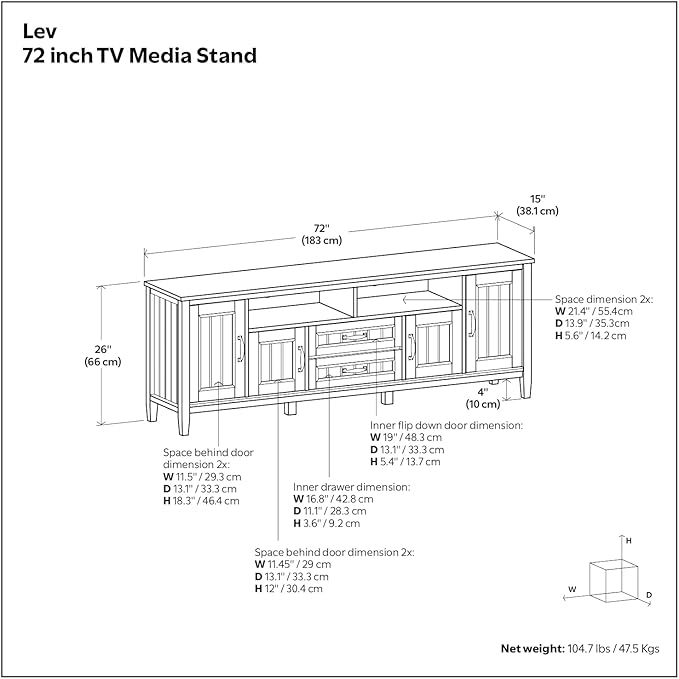 SIMPLIHOME Lev SOLID WOOD 72 Inch Wide Contemporary TV Media Stand in Smoky - Image 3
