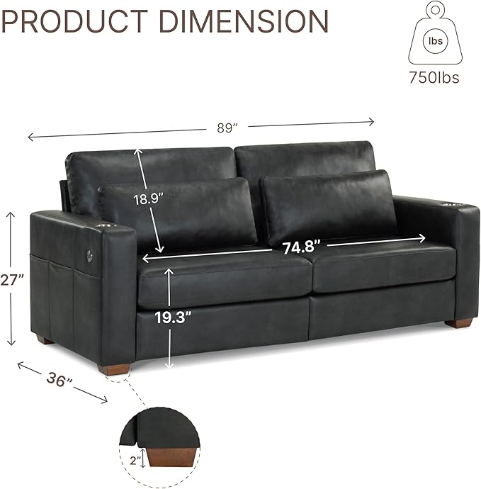 89" Sofa Couch for Living Room Faux Leather Upholstered Couch - Image 2