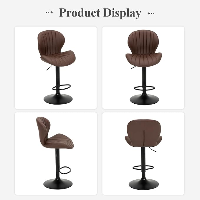COLAMY Bar Stools Set of 2, Modern Swivel Bar Chairs, Adjustable Faux Leather - Image 7