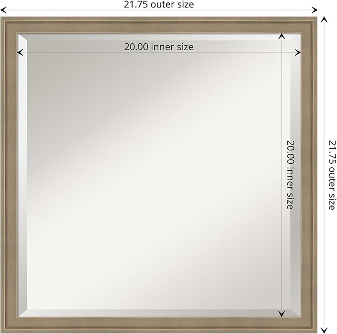 Amanti Art Brown Wall Mirror 22x22 Florence Light Brown Square Bathroom Mirror - Image 4