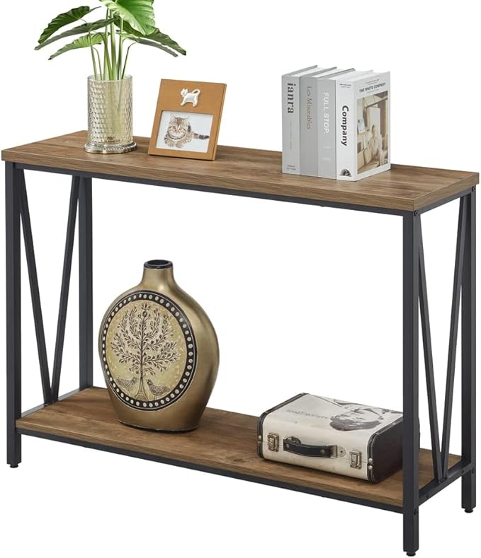 FOLUBAN Rustic Sofa Console Table, 2-Tier Industrial Entryway Hallway Table - Image 8
