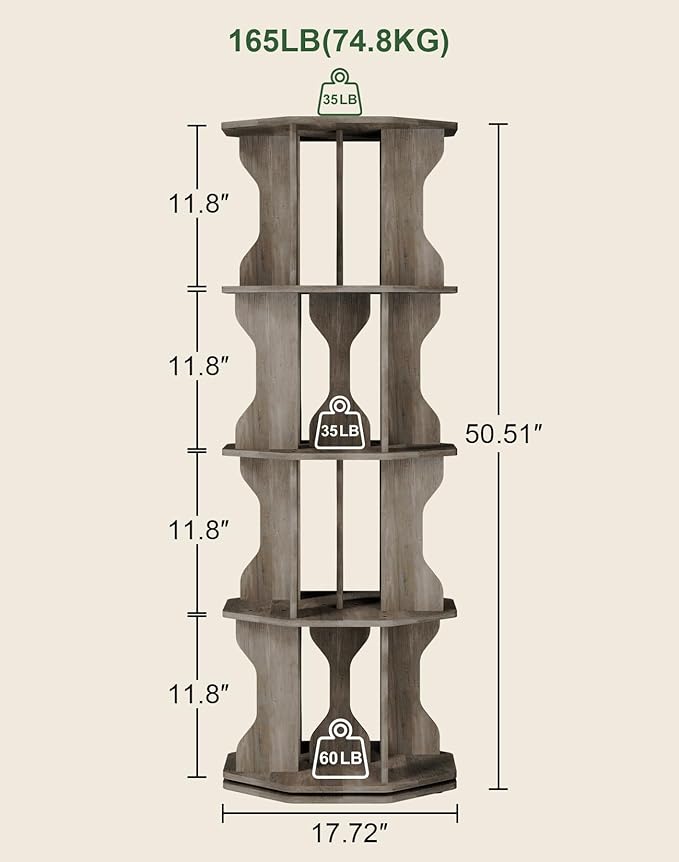 4 Tier Rotating Bookshelf, Spinning Bookshelf Tower Lazy Susan, Corner - Image 2