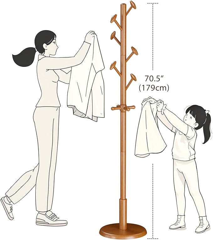 Solid Wood Coat Rack Freestanding Coat Tree - Image 3