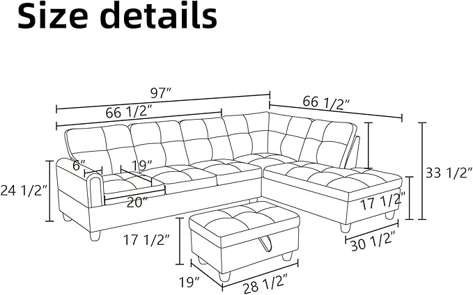 L Shaped Sectional Couches for Living Room, Modern Modular Sectional Sofa - Image 2