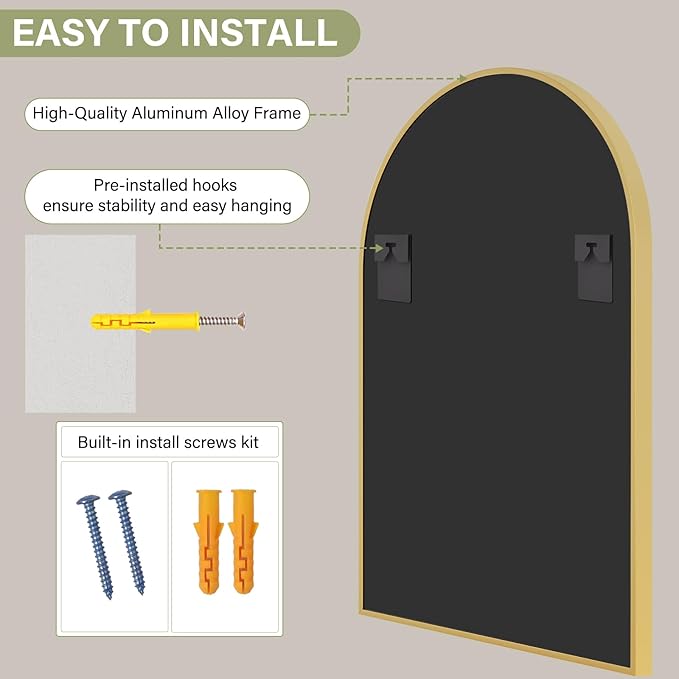 30x38 Inch Arched Bathroom Mirror - Image 4