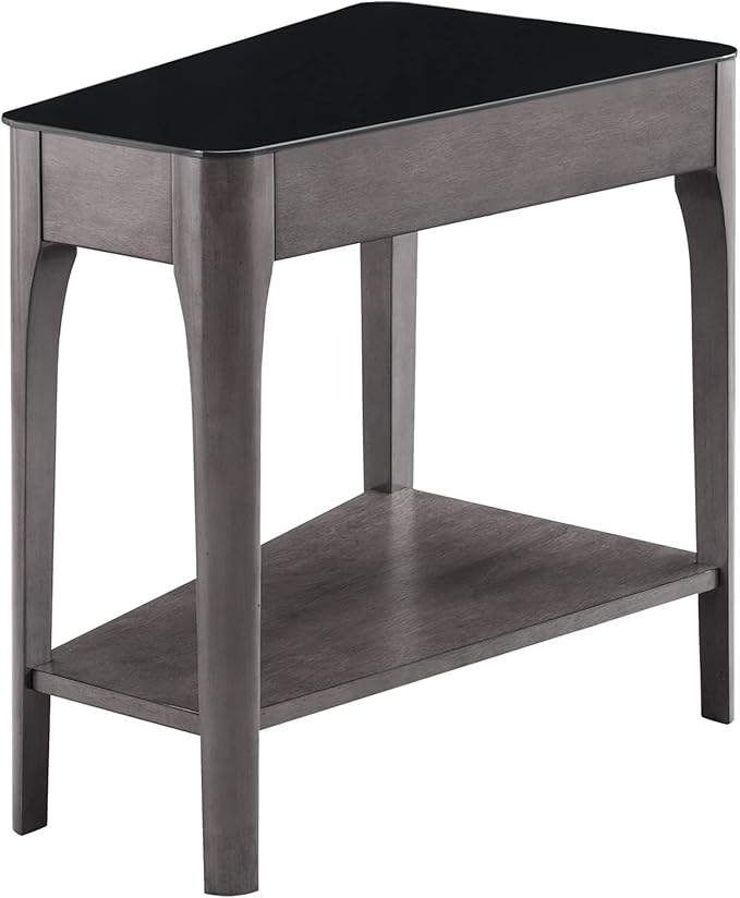 Leick Home Obsidian End Table, Solid Wood, Narrow Wedge Shape, Glass Tabletop by LeickFurniture