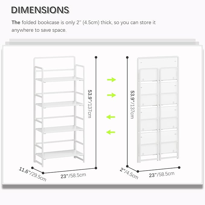 4NM No Assembly Folding Bookshelf, 4-Shelf 54" H Collapsible Foldable Bookcase - Image 3