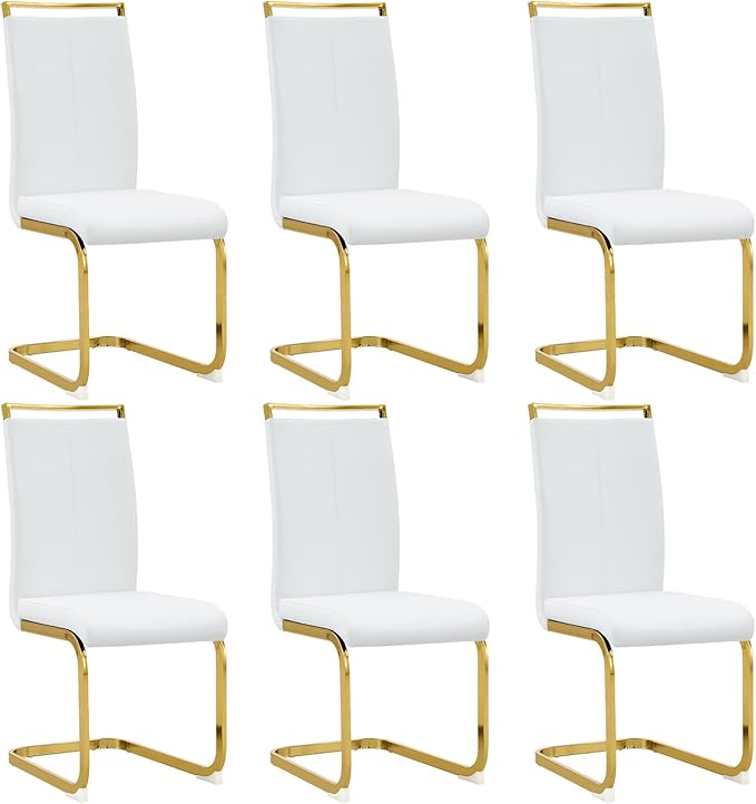 Modern Dining Chairs Set of 6, High Back White Kitchen Chairs, Faux Leather by Gopop