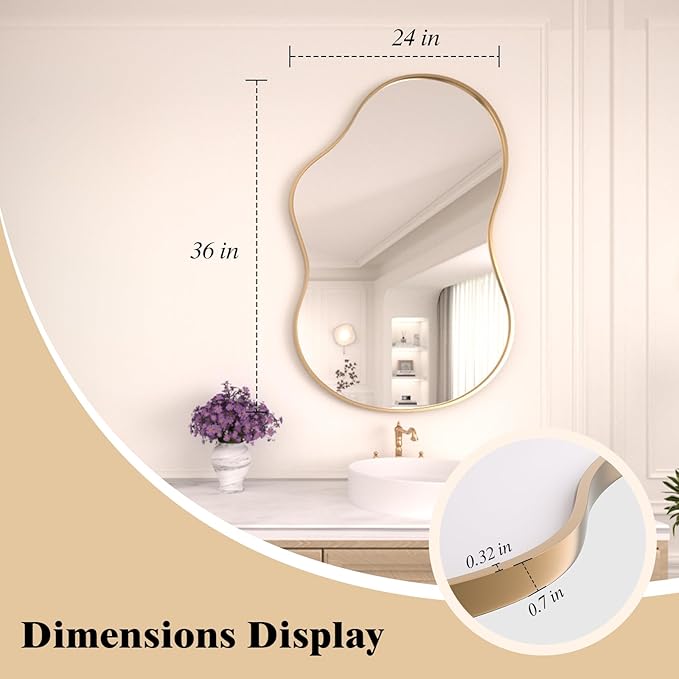 WEER Irregular Wall Mirror, 24x36 inch Gold Asymmetrical Mirror Wall Mounted - Image 7