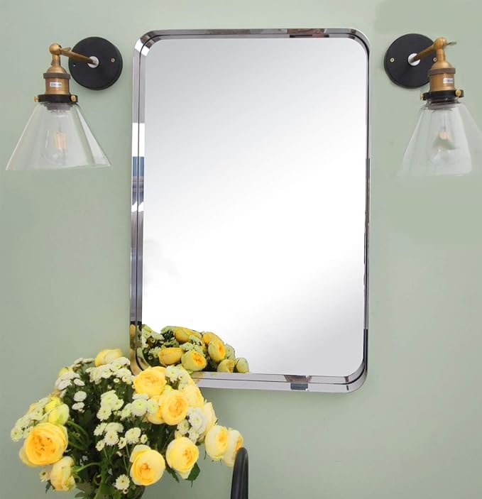 TEHOME 24x36 inch Chrome Metal Framed Bathroom Mirror - Image 6