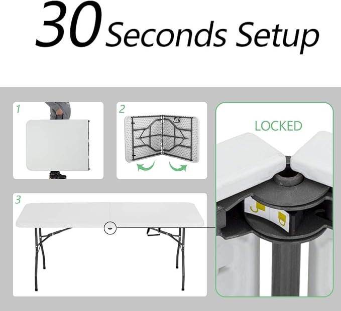 6FT Picnic Table Folding Table Camping Table Plastic Table Fold Up Table Lock - Image 4