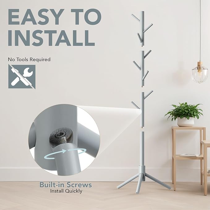 Wooden Tree Coat Rack Stand, Sturdy Freestanding Coat Rack - Image 4